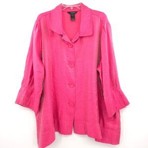 Ali Miles button up tunic top Plus Size 2X pink 3/4 sleeve shimmer